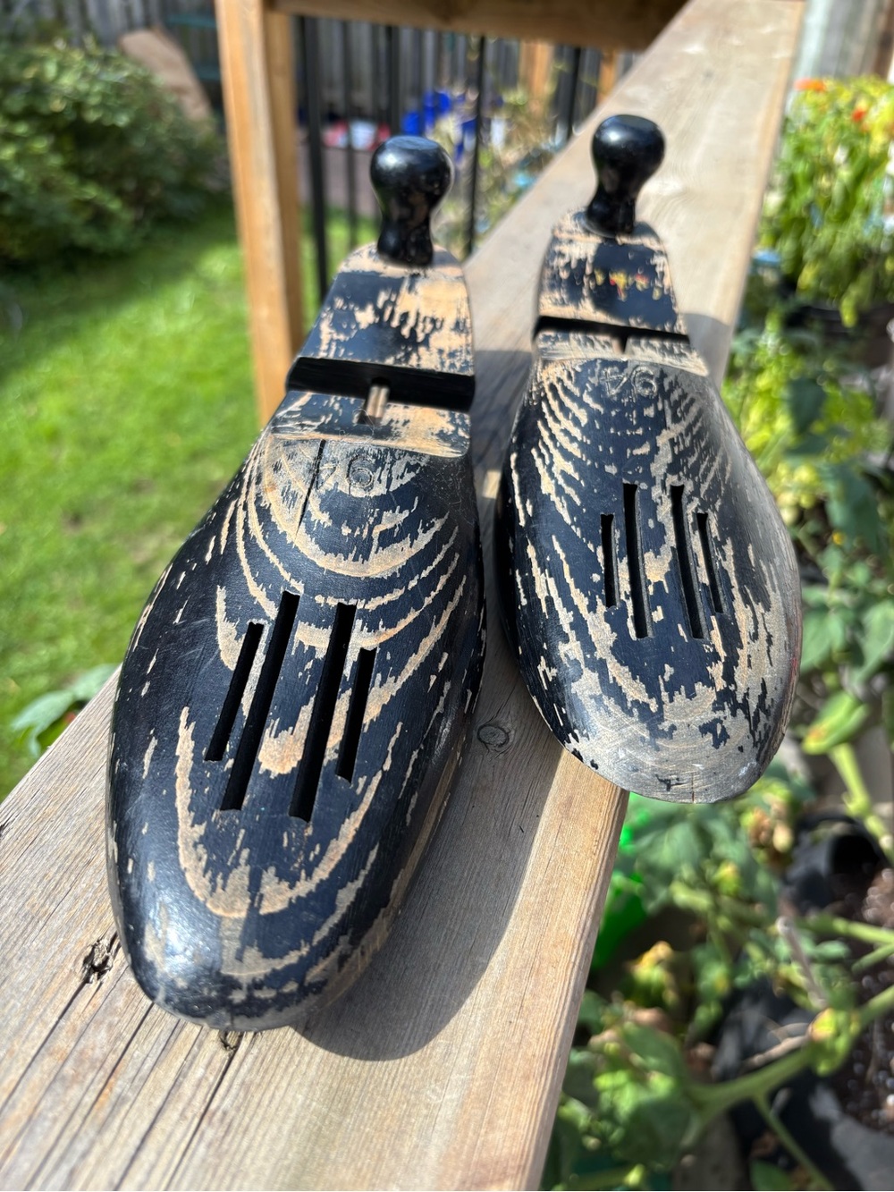 Vintage Distressed Black Wooden Shoe Stretchers - Pair